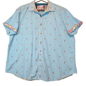 Robert Graham 3XL Blue White Stripe Tropical Hula Dancer Camp Button Up Shirt